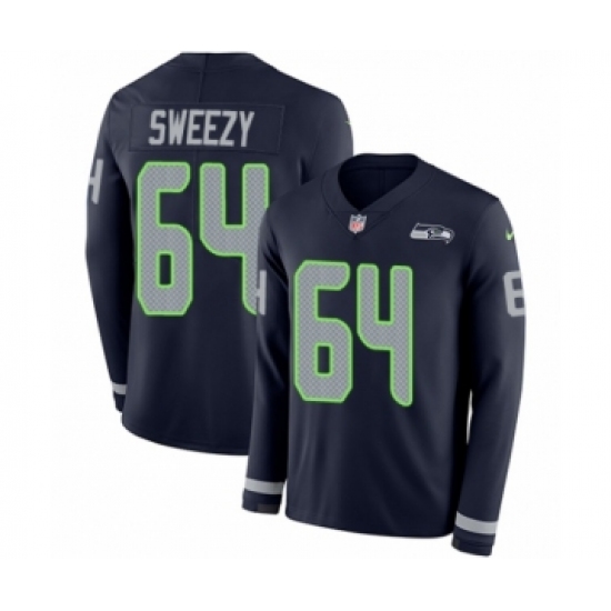 Youth Nike Seattle Seahawks #64 J.R. Sweezy Limited Navy Blue Therma Long Sleeve NFL Jersey - Ujersey