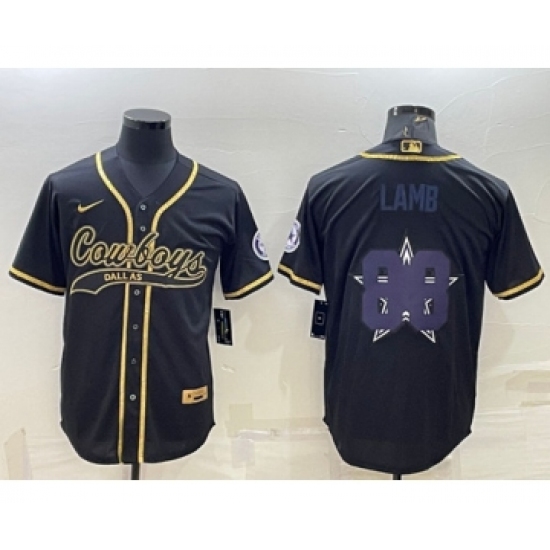 Men's Dallas Cowboys #88 CeeDee Lamb Black Gold Team Big Logo With Patch Cool Base Stitched Baseball Jersey - Ujersey