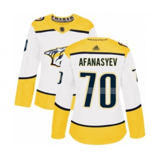 Women's Nashville Predators #70 Egor Afanasyev Authentic White Away Hockey Jersey - Ujersey