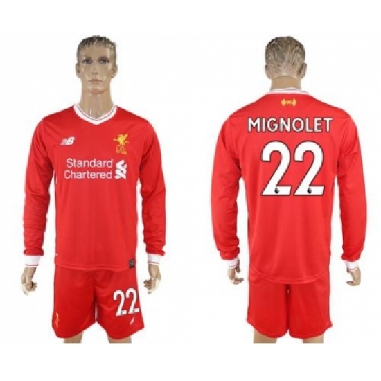 Liverpool #22 Mignolet Home Long Sleeves Soccer Club Jersey