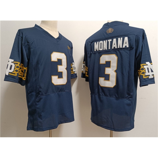 Men's Notre Dame Fighting Irish #3 Joe Montana Navy With Name Limited Stitched Jersey - Ujersey