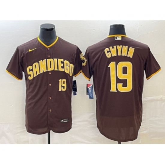 Men's San Diego Padres #19 Tony Gwynn Number Brown Stitched MLB Flex Base Nike Jersey - Ujersey
