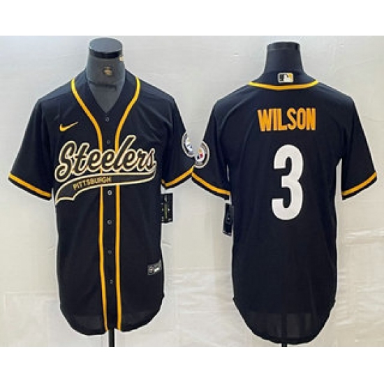 Men's Pittsburgh Steelers #3 Russell Wilson Black With Cool Base Stitched Baseball Jerseys - Ujersey