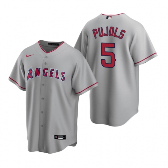 Men's Nike Los Angeles Angels #5 Albert Pujols Gray Road Stitched Baseball Jersey - Ujersey