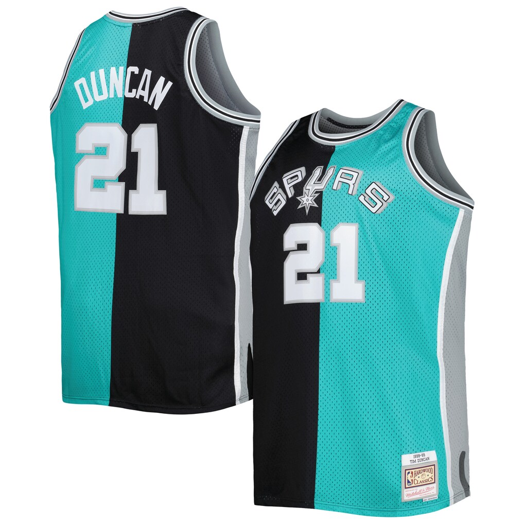 Men's San Antonio Spurs Mitchell & Ness Black/Teal Big & Tall Hardwood Classics 1998/99 Split Swingman Jersey - U-jersey