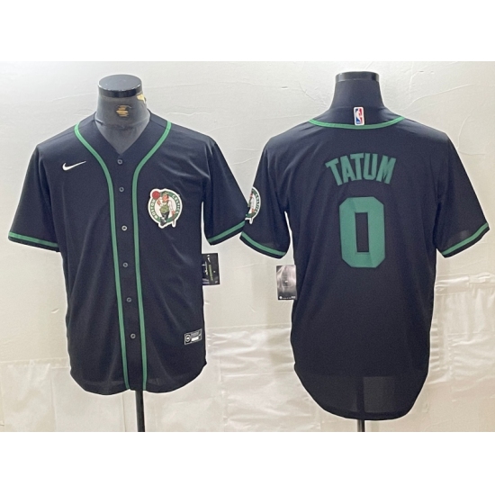 Men's Boston Celtics #0 Jayson Tatum Black With Cool Base Stitched Baseball Jersey - Ujersey