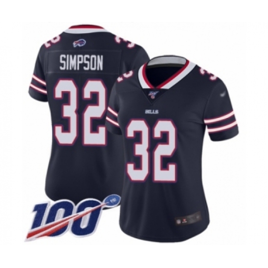 Women's Buffalo Bills #32 O. J. Simpson Limited Navy Blue Inverted Legend 100th Season Football Jersey - Ujersey