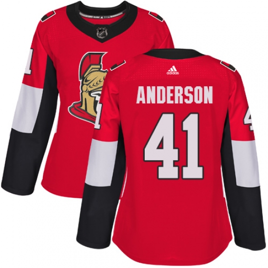 Women's Adidas Ottawa Senators #41 Craig Anderson Premier Red Home NHL Jersey