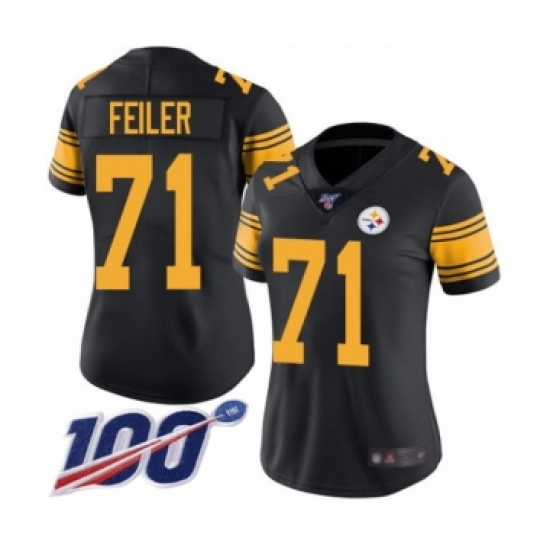 Women's Pittsburgh Steelers #71 Matt Feiler Limited Black Rush Vapor Untouchable 100th Season Football Jersey - Ujersey