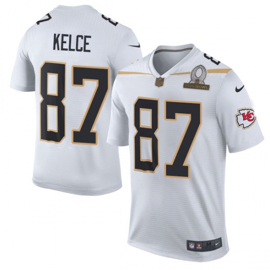 Men's Nike Kansas City Chiefs #87 Travis Kelce Elite White Team Rice 2016 Pro Bowl NFL Jersey - Ujersey