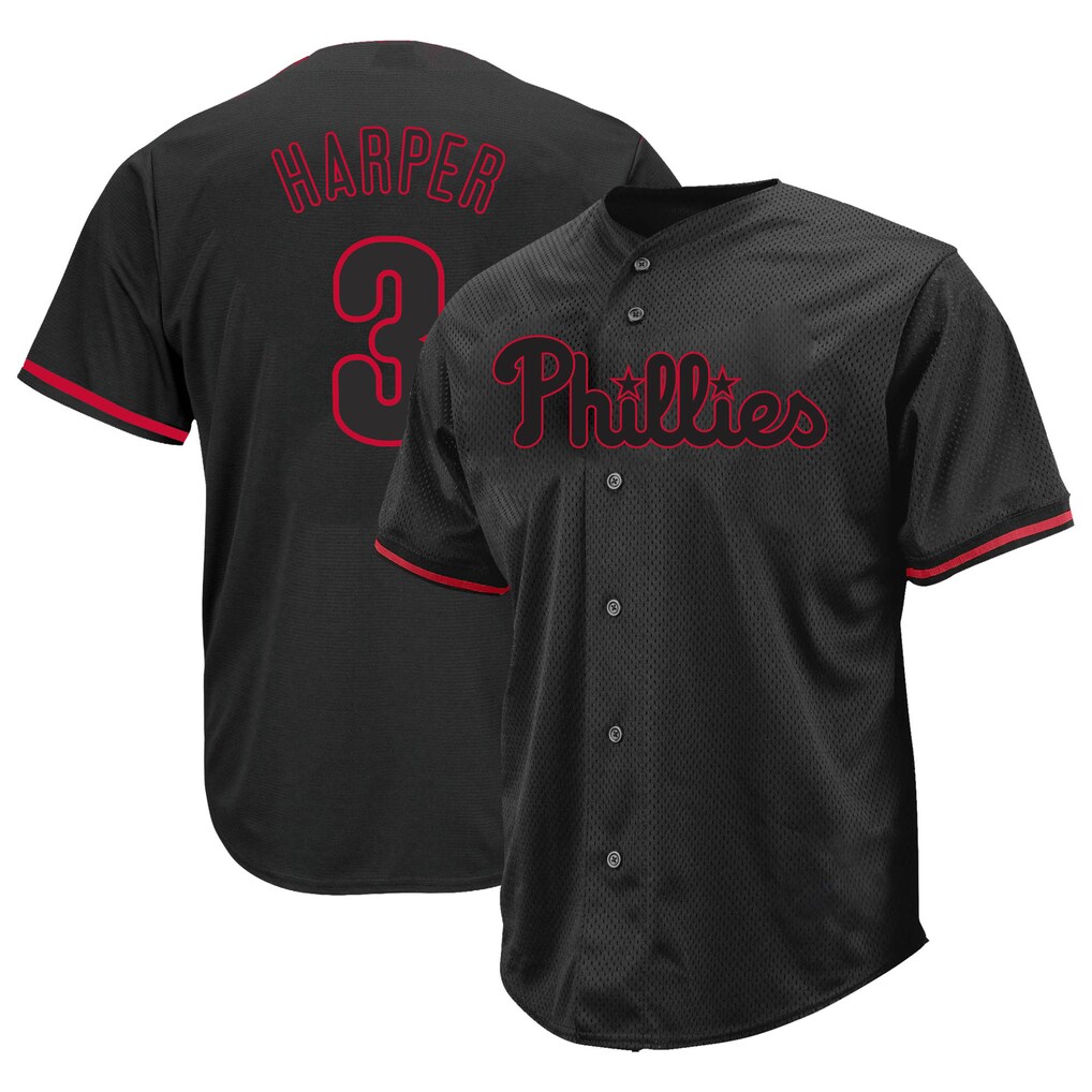 Men's Philadelphia Phillies Bryce Harper Profile Black Big & Tall Pop Fashion Jersey - U-jersey