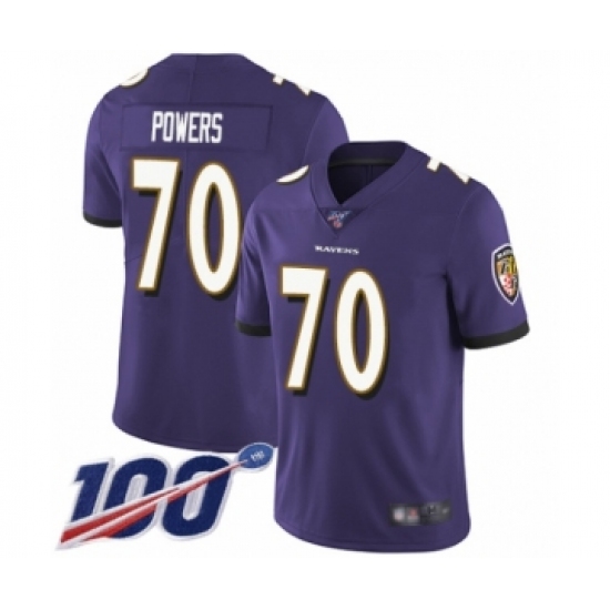 Men's Baltimore Ravens #70 Ben Powers Purple Team Color Vapor Untouchable Limited Player 100th Season Football Jersey - Ujersey
