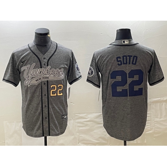 Men's New York Yankees #22 Juan Soto Number Grey Gridiron Cool Base Stitched Baseball Jersey - Ujersey