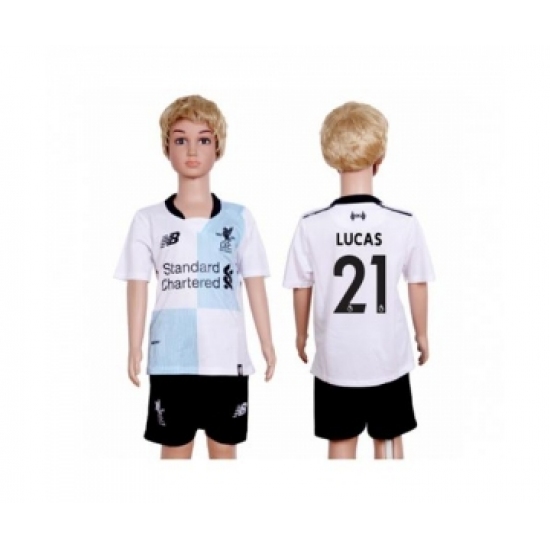 Liverpool #21 Lucas Away Kid Soccer Club Jersey