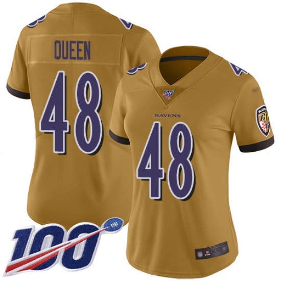 Women's Baltimore Ravens #48 Patrick Queen Gold Stitched NFL Limited Inverted Legend 100th Season Jersey - Ujersey