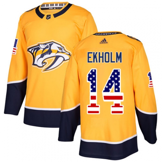 Youth Adidas Nashville Predators #14 Mattias Ekholm Authentic Gold USA Flag Fashion NHL Jersey - Ujersey