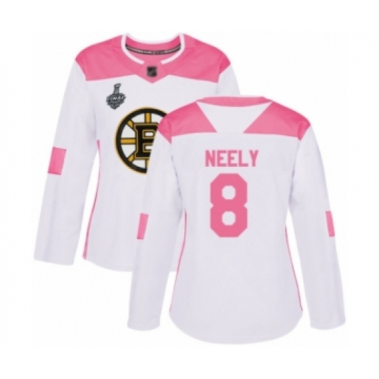 Women's Boston Bruins #8 Cam Neely Authentic White Pink Fashion 2019 Stanley Cup Final Bound Hockey Jersey - Ujersey