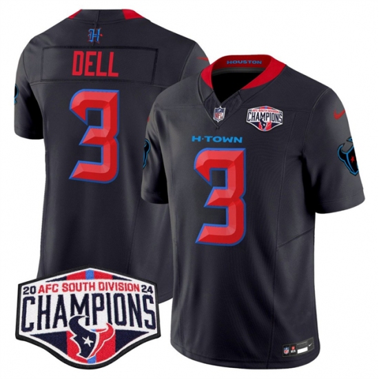 Men's Houston Texans #3 Tank Dell Navy 2nd Alternate F.U.S.E. 2024 AFC South Division Champions Vapor Limited Stitched Football Jersey - Ujersey