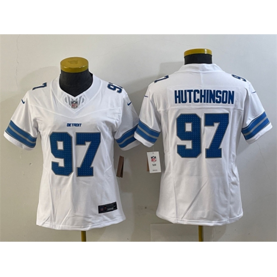 Women's Detroit Lions #97 Aidan Hutchinson White 2024 F.U.S.E. Vapor Limited Football Stitched Jersey(Run Smaller) - Ujersey