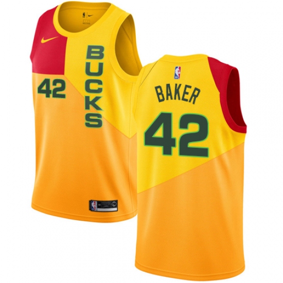 Men's Nike Milwaukee Bucks #42 Vin Baker Swingman Yellow NBA Jersey - City Edition - Ujersey