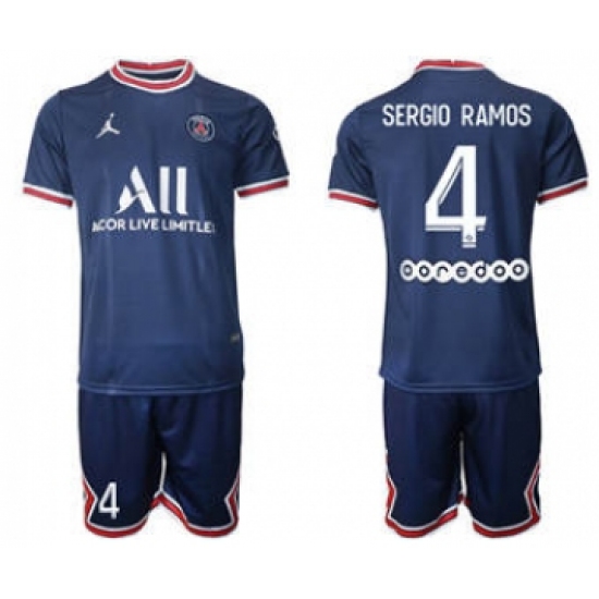 Men's Paris Saint-Germain #4 Sergio Ramos 2021-22 Blue Soccer Jersey