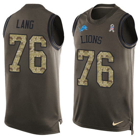 Men's Nike Detroit Lions #76 T.J. Lang Limited Green Salute to Service Tank Top NFL Jersey - Ujersey