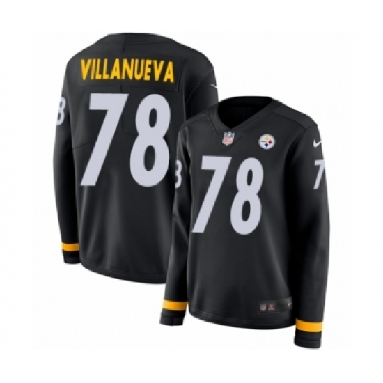 Women's Nike Pittsburgh Steelers #78 Alejandro Villanueva Limited Black Therma Long Sleeve NFL Jersey - Ujersey