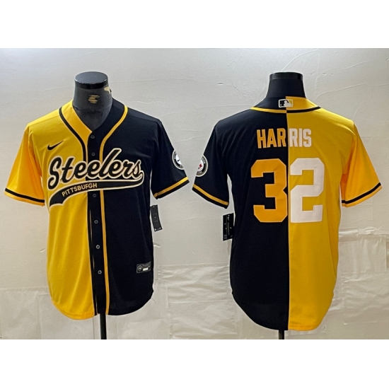 Men's Pittsburgh Steelers #22 Najee Harris Yellow Black Split With Cool Base Stitched Baseball Jersey - Ujersey