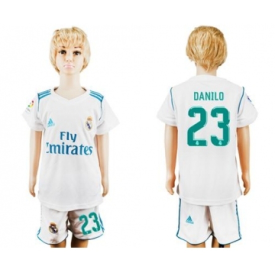 Real Madrid #23 Danilo White Home Kid Soccer Club Jersey
