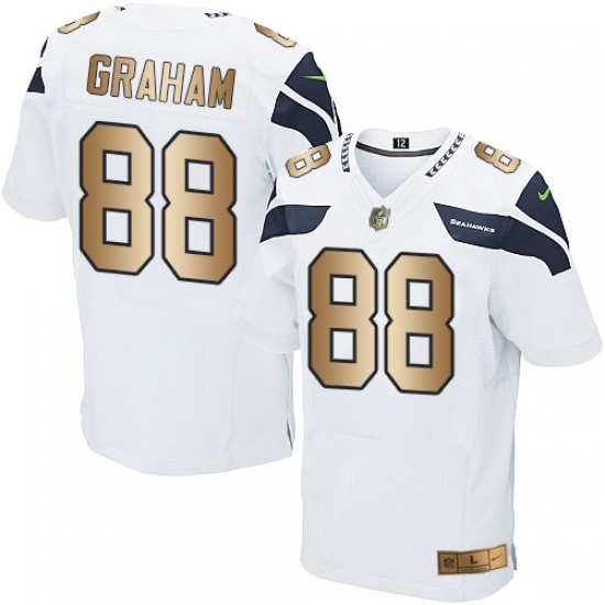 Men's Nike Seattle Seahawks #88 Jimmy Graham Elite White/Gold NFL Jersey - Ujersey