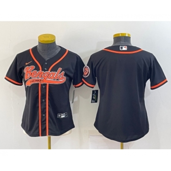 Women's Cincinnati Bengals Blank Black With Patch Cool Base Stitched Baseball Jersey - Ujersey