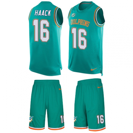 Men's Nike Miami Dolphins #16 Matt Haack Limited Aqua Green Tank Top Suit NFL Jersey - Ujersey