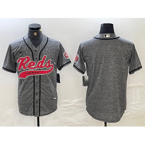 Men's Cincinnati Reds Blank Grey Gridiron Cool Base Stitched Baseball Jersey - Ujersey