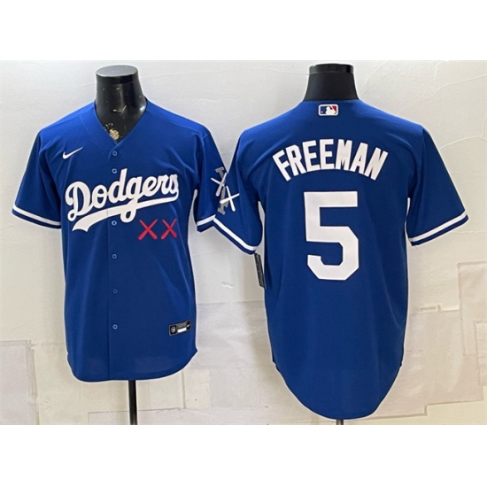 Men's Los Angeles Dodgers x KAWS #5 Freddie Freeman Royal Vapor Premier Limited Stitched Baseball Jersey - Ujersey
