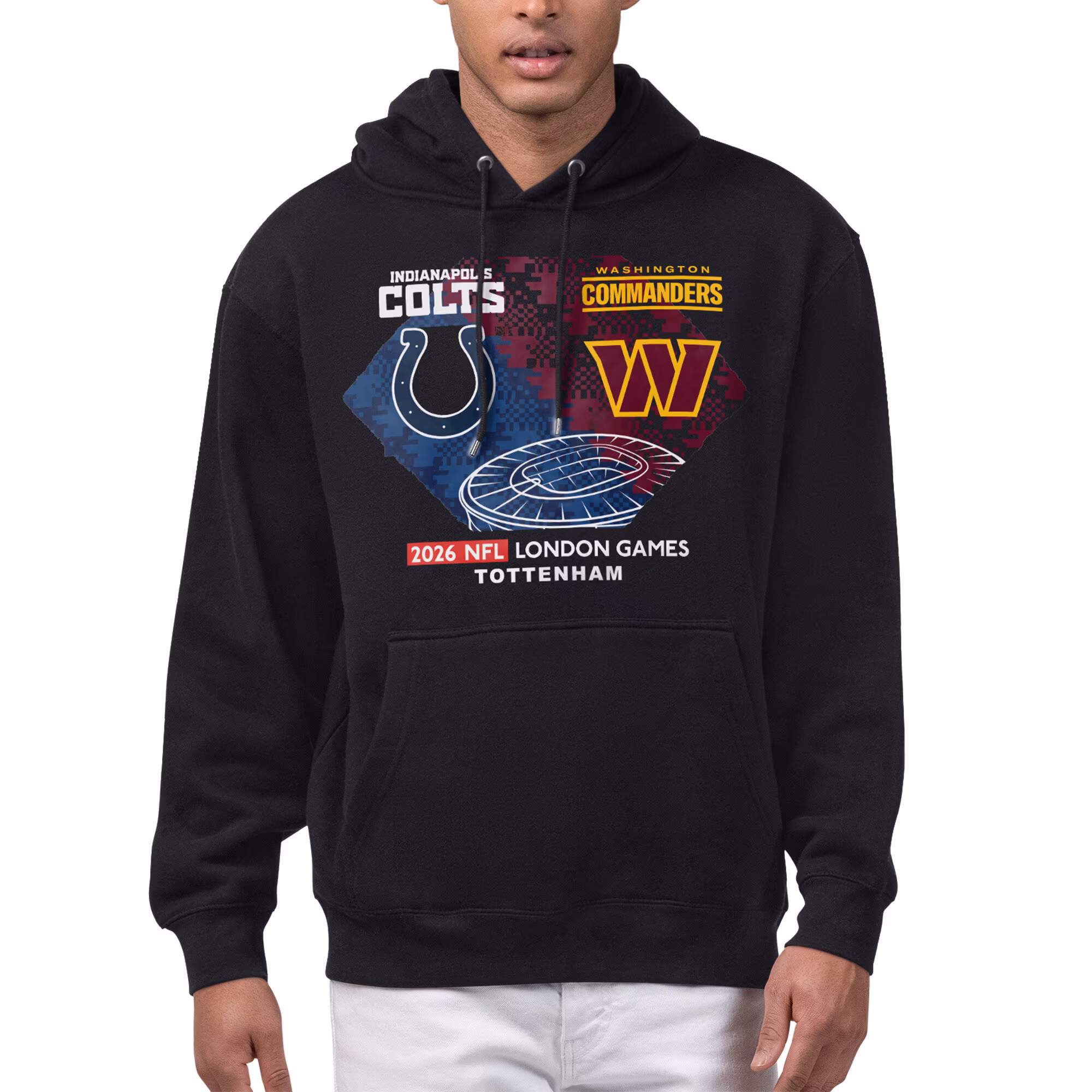 Men's Indianapolis Colts vs. Washington Commanders Starter Black 2026 NFL London Games Matchup Fleece Hoodie