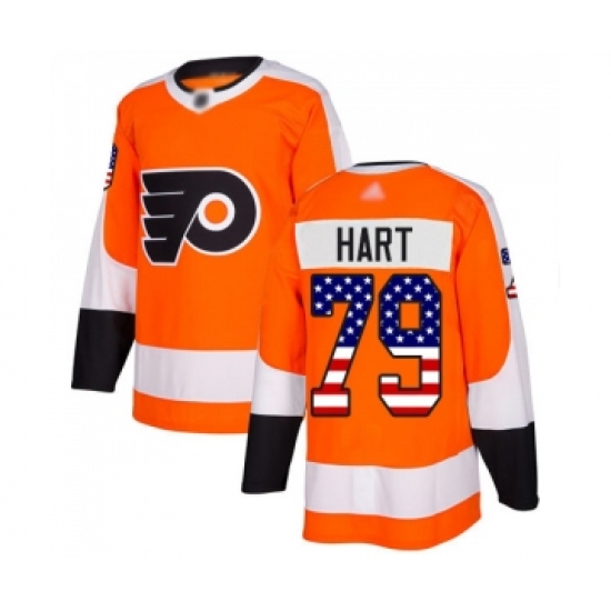 Men's Philadelphia Flyers #79 Carter Hart Authentic Orange USA Flag Fashion Hockey Jersey - Ujersey