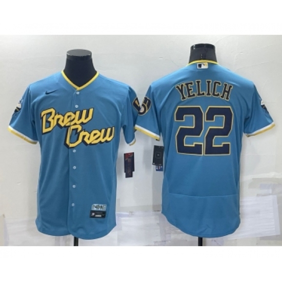 Men's Milwaukee Brewers #22 Christian Yelich Blue 2022 City Connect Flex Base Stitched Jersey - Ujersey