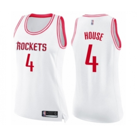 Women's Houston Rockets #4 Danuel House Swingman White Pink Fashion Basketball Jersey - Ujersey
