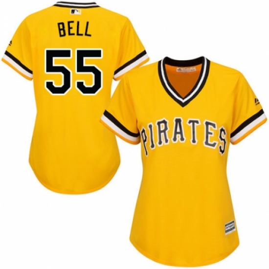 Women's Majestic Pittsburgh Pirates #55 Josh Bell Authentic Gold Alternate Cool Base MLB Jersey - Ujersey