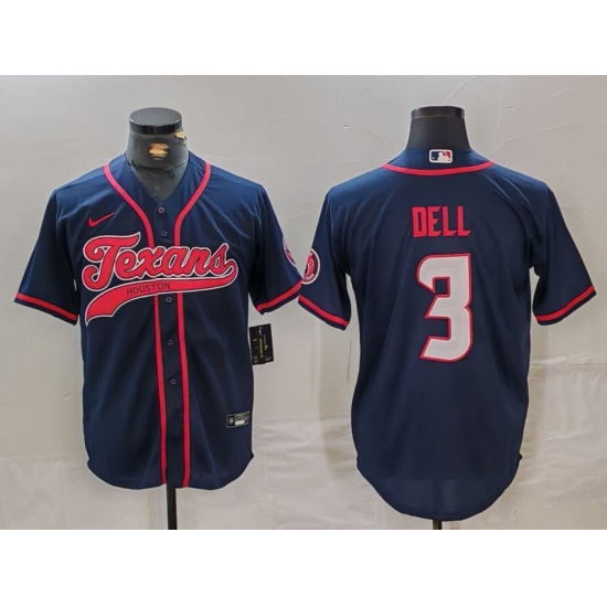 Men's Houston Texans #3 Tank Dell Navy Cool Base Stitched Baseball Jersey - Ujersey
