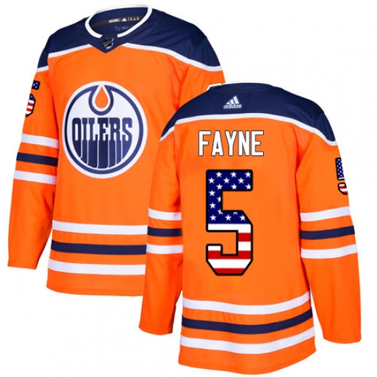Men's Adidas Edmonton Oilers #5 Mark Fayne Authentic Orange USA Flag Fashion NHL Jersey - Ujersey