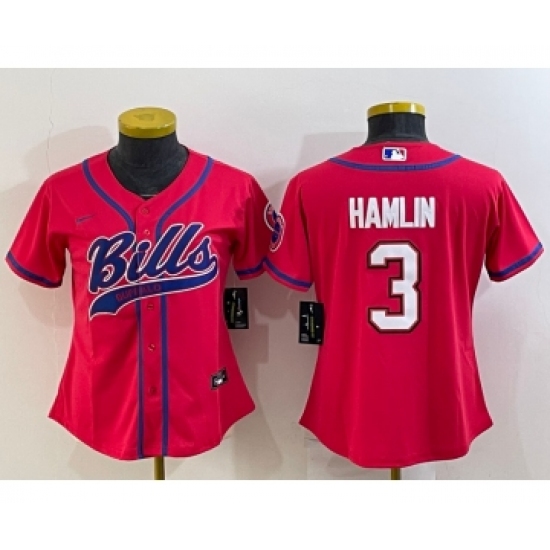 Women's Buffalo Bills #3 Damar Hamlin Red With Patch Cool Base Stitched Baseball Jersey - Ujersey