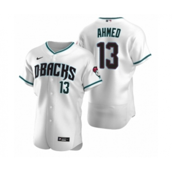 Men's Arizona Diamondbacks #13 Nick Ahmed Nike White Teal Authentic 2020 Alternate Jersey - Ujersey