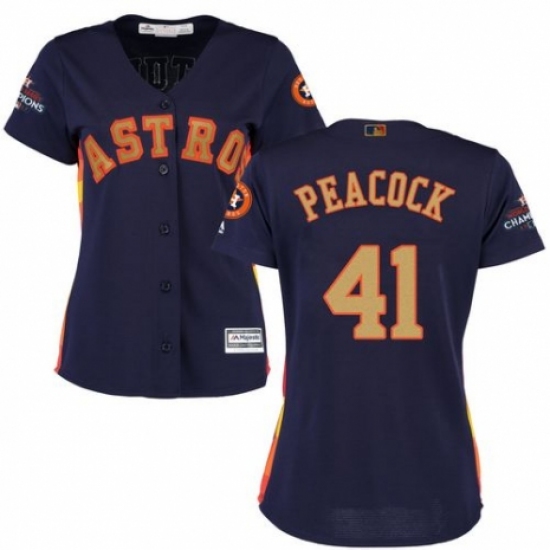 Women's Majestic Houston Astros #41 Brad Peacock Authentic Navy Blue Alternate 2018 Gold Program Cool Base MLB Jersey - Ujersey