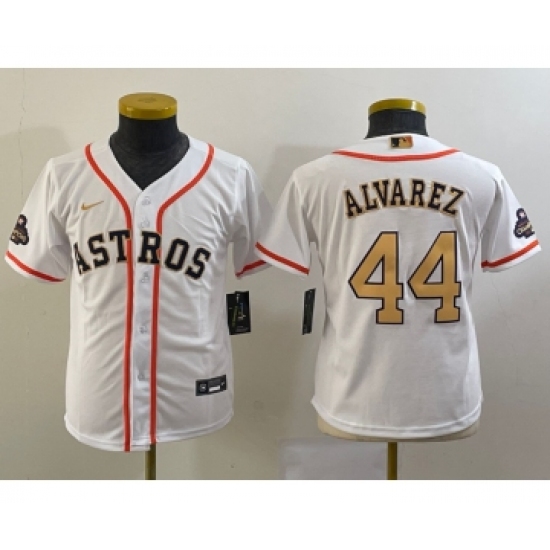 Youth Houston Astros #44 Yordan Alvarez 2023 White Gold World Serise Champions Cool Base Stitched Jersey - Ujersey