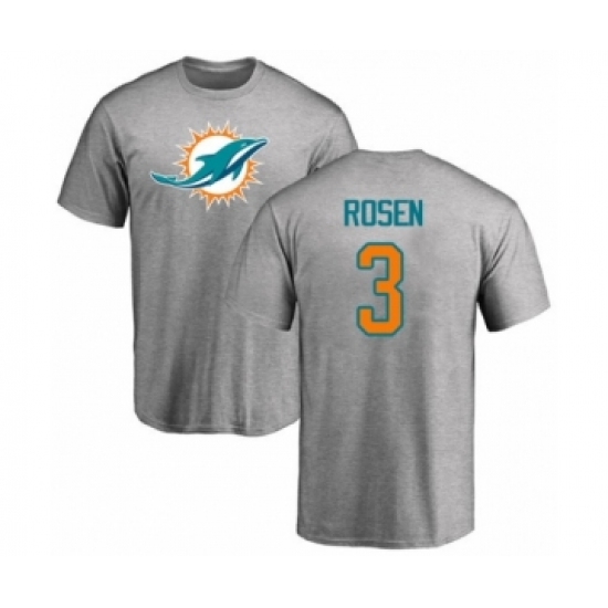 Football Miami Dolphins #3 Josh Rosen Ash Name & Number Logo T-Shirt - Ujersey