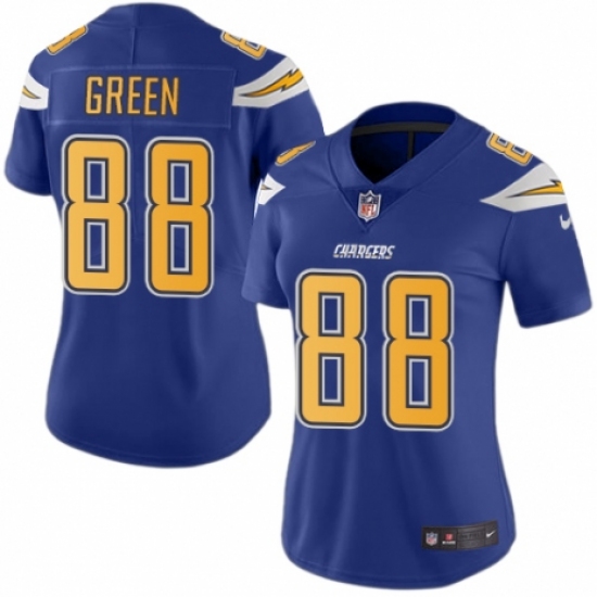 Women's Nike Los Angeles Chargers #88 Virgil Green Limited Electric Blue Rush Vapor Untouchable NFL Jersey - Ujersey
