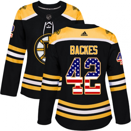 Women's Adidas Boston Bruins #42 David Backes Authentic Black USA Flag Fashion NHL Jersey - Ujersey