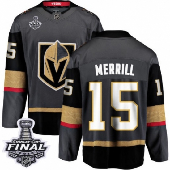 Men's Vegas Golden Knights #15 Jon Merrill Authentic Black Home Fanatics Branded Breakaway 2018 Stanley Cup Final NHL Jersey - Ujersey