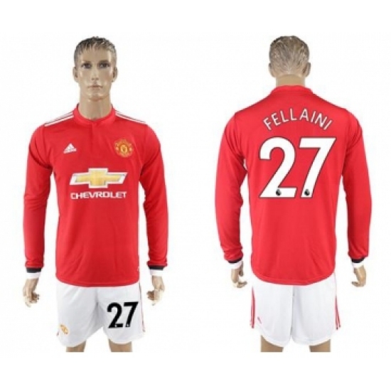 Manchester United #27 Fellaini Red Home Long Sleeves Soccer Club Jersey